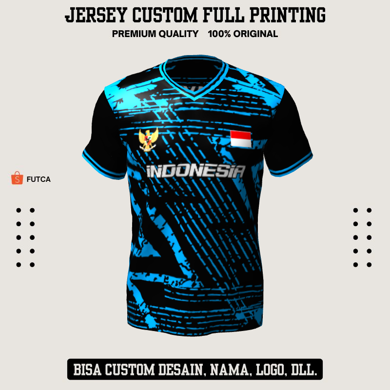 Kaos Jersey Futsal Hitam Biru Motif Abstrak 466 - Jersey Custom Full Printing Lengan Pendek