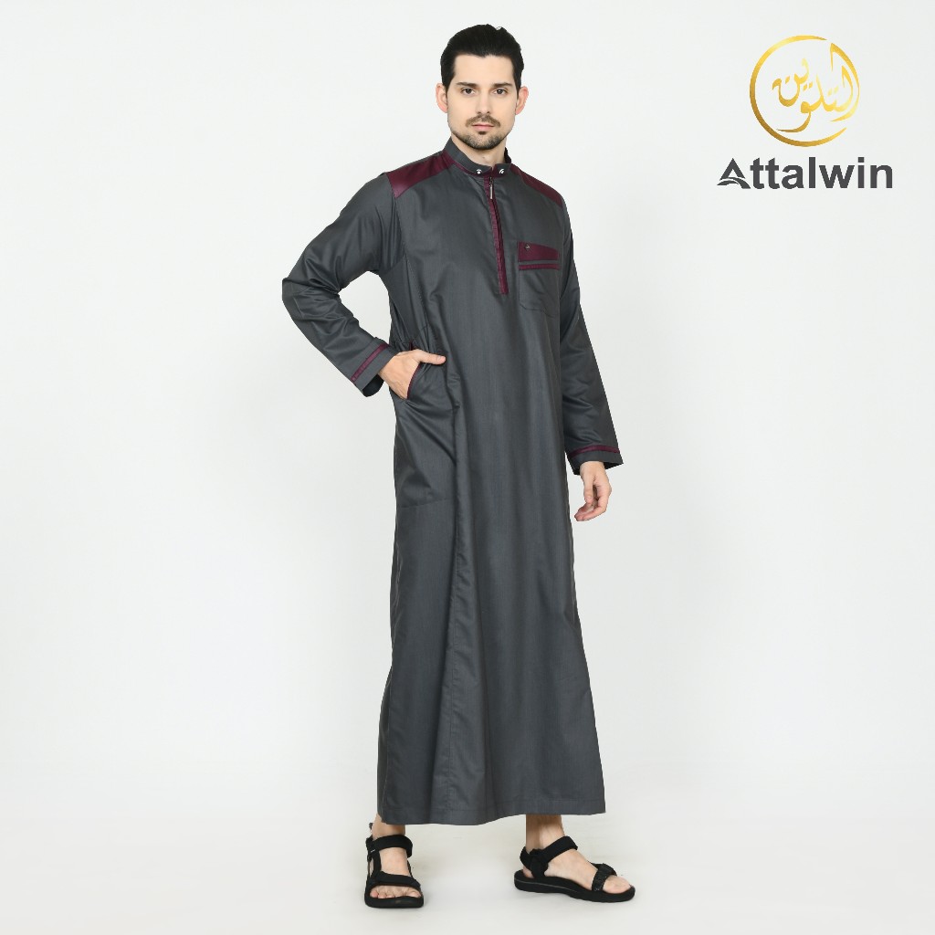 Attalwin - Gamis Jubah Pria Muslim Umroh Haji Resleting Tanpa Manset JD004