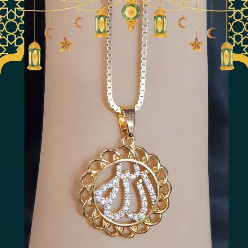 grosir 88 kalung hijab 60cm liontin motif masjid lapis emas titanium bronze 18k berkualitas Nagita S