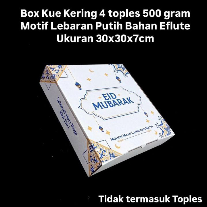 

( 10pcs ) Dus kue kering motif putih lebaran eid mubarak box nastar isi 4 toples kuker 500gr idul fitri