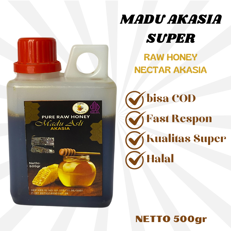 

Madu Nektar Bunga Akasia Asli Murni Tanpa Campuran Di Panen Langsung Dari Peternakan Petani Kami Cocok Untuk Kesehatan Tubuh KAFFAH MADU SHOP 500gram