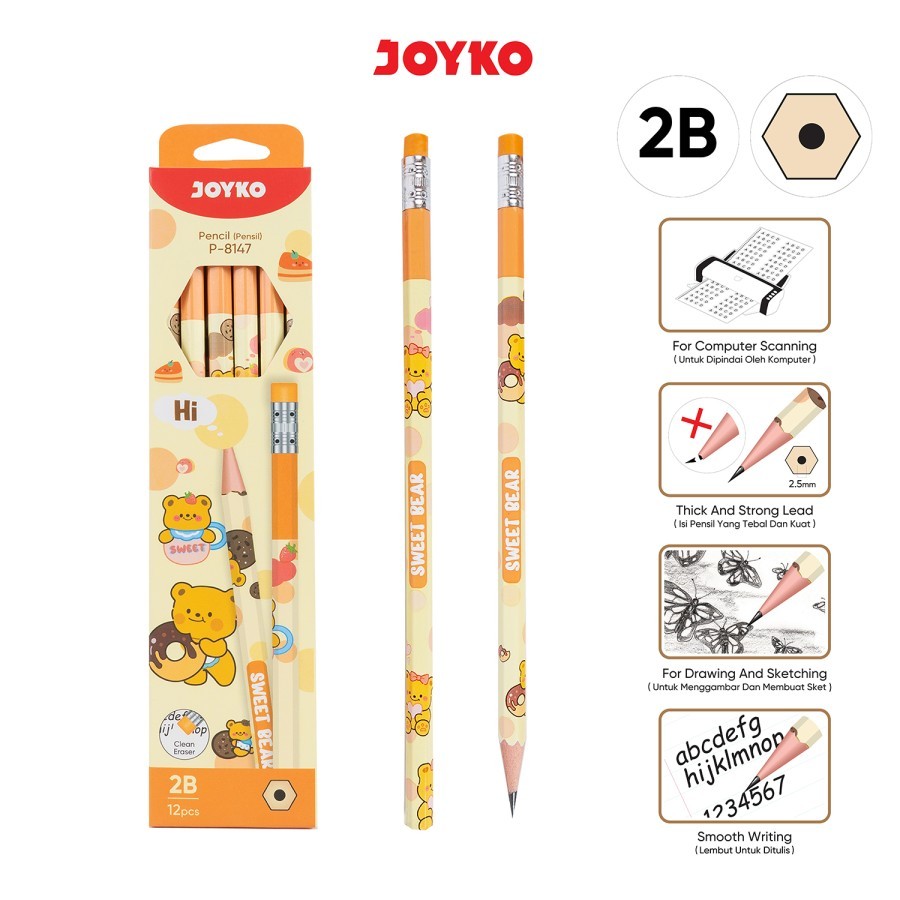 

Pensil Kayu 2B Komputer Joyko P-8147 Sweet Bear Original / Computer Pencil Pensil Komputer 2B Joyko P-8147 Sweet Bear Pensil Motif Beruang Per Pcs
