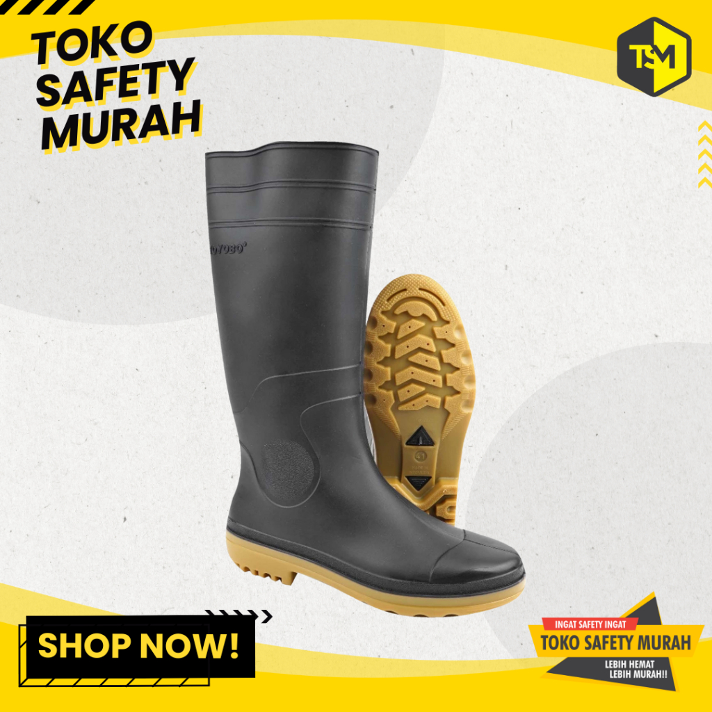 Boot Karet Tinggi TOYOBO Hitam Sepatu Boots PVC Tinggi Size 38-44