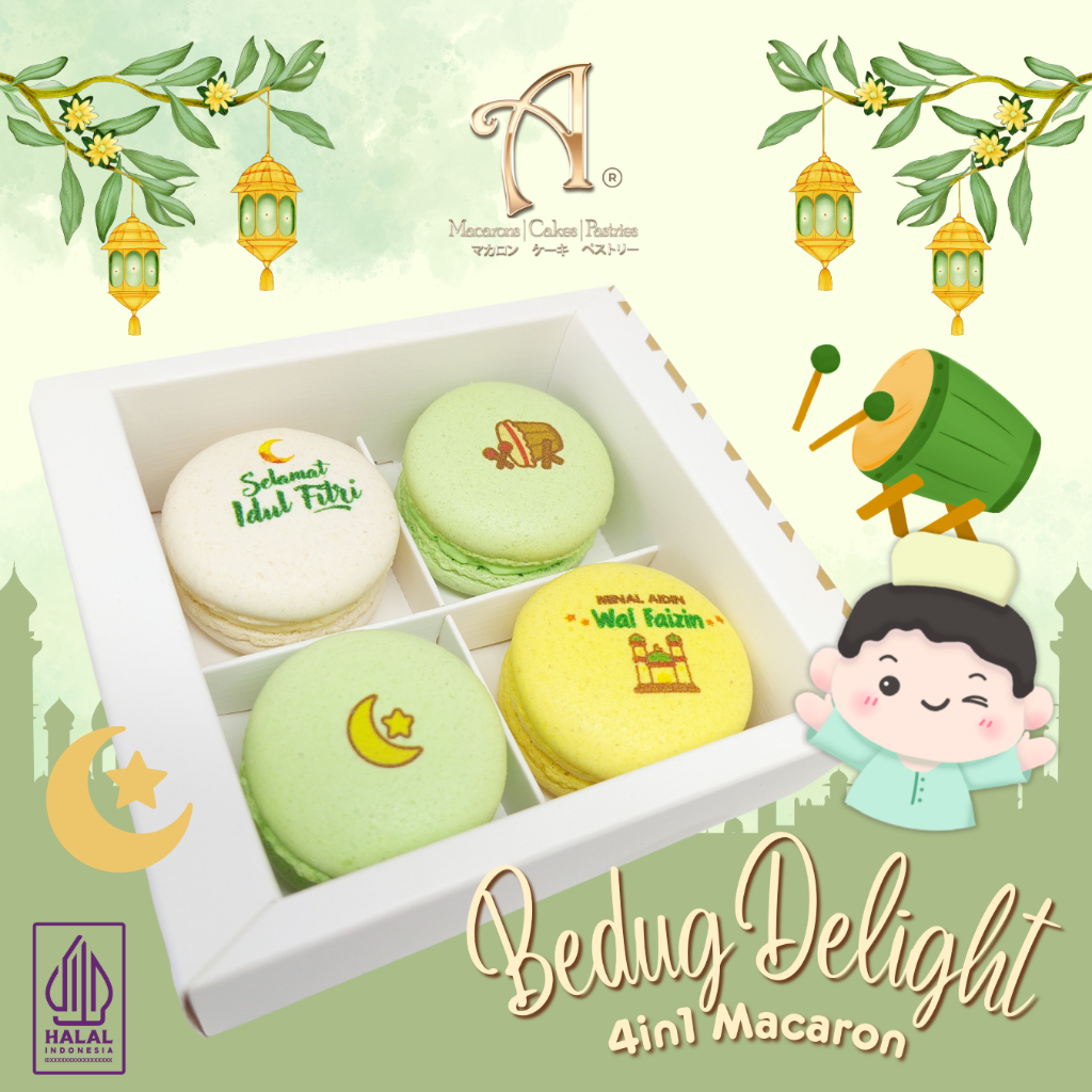 

Annabella Patisserie Pre Order Hamper Idul Fitri | 4in1 Bedug Delight Macaron in Gift Box I Hampers Macaron I Kue Hampers I Hampers Lebaran I Hampers Idul Fitri I Kue Lebaran
