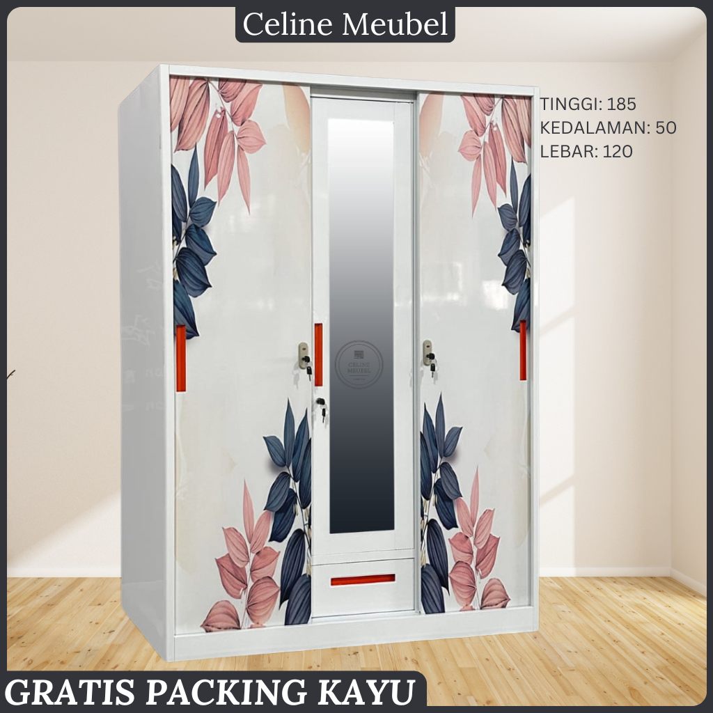 XR. Lemari Baju Besi Sliding - Lemari Baju 3 Pintu - Lemari Baju Besi - Lemari sliding Baju Besi - L