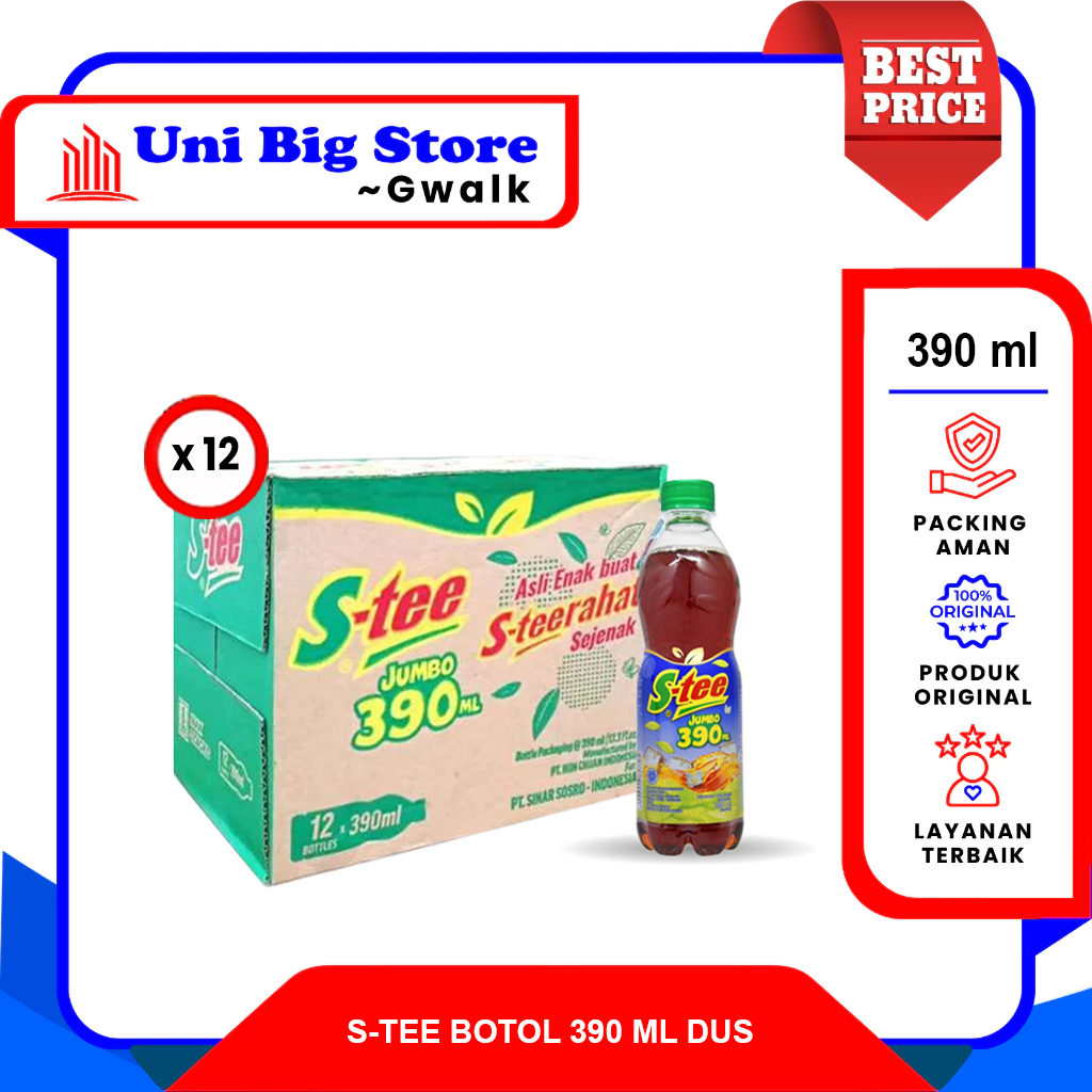 

S-TEE TEH JUMBO MELATI BOTOL DUS - (390 ml x 12 pcs)