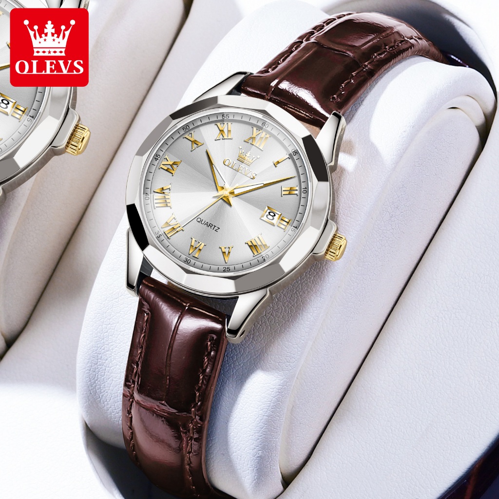 OLEVS Jam Tangan Wanita Kulit Elegan Anti Air Original Kecil Analog Quartz Fashion Women Watch 9990