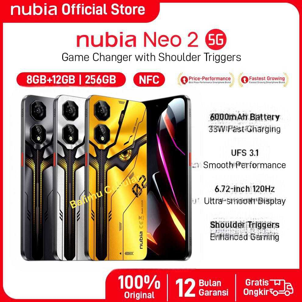 New Nubia Neo 2 5G Shoulder Air Trigger UFS 3.1 8+12/256GB Storm Gray - Garansi Resmi