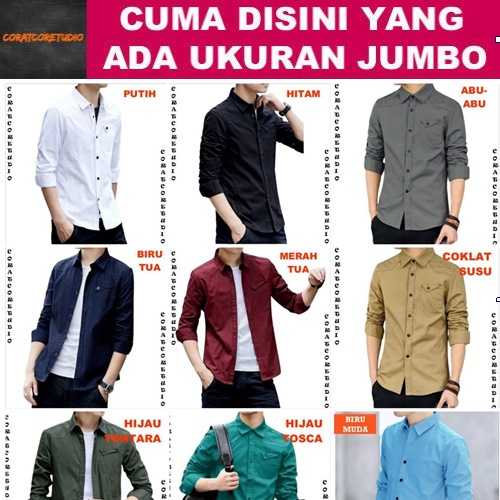 Shirt Jumbo Big SIze Kemeja Cowok Hem Pria 1 Kantong Saku Lengan Panjang Polos Casual Trendy Outer P