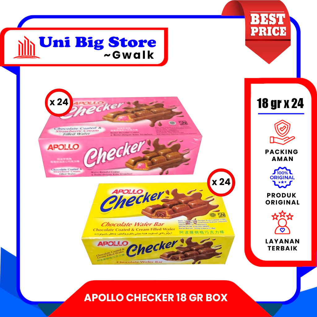 

APOLLO CHECKER WAFER CHOCOLATE - STRAWBERRY - (18 gr x 24 pcs) BOX