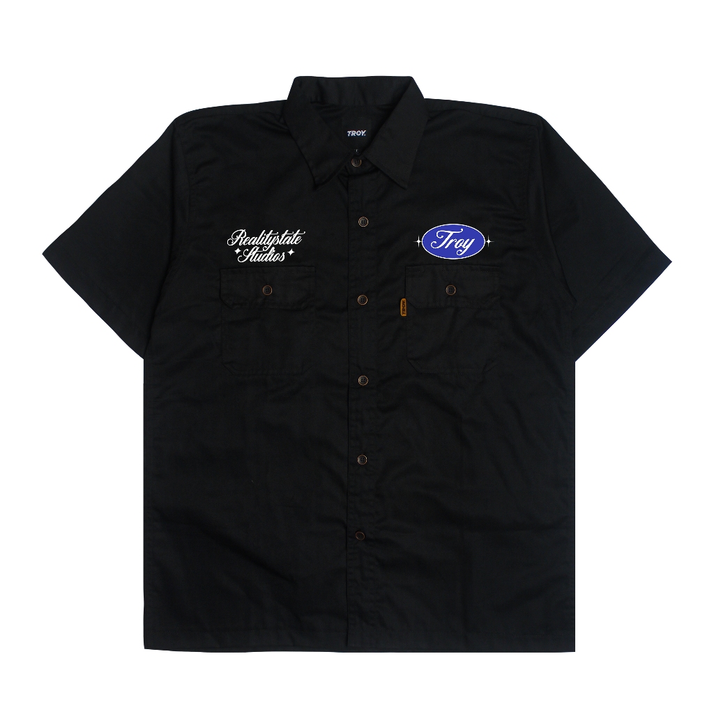 Troy Company Work Shirt Workwear Black Reality Raised - Kemeja Kerja Workshirt Hitam WSP 3043
