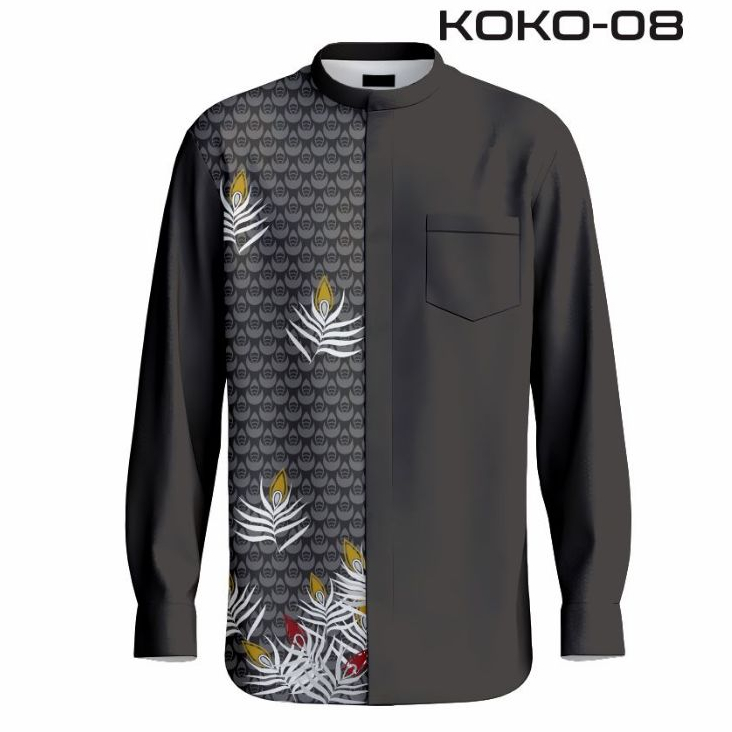 Kemeja Koko Pria Motif Series Ramadhan Mubarak Islamic Batik Bunga PrintingKOKO - 08 - Bahan Katun L