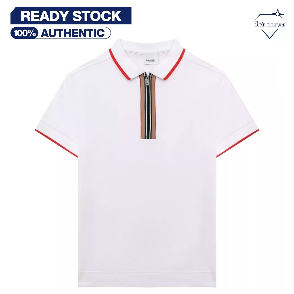Striped zip White Polo / Kaos Polo Branded Original