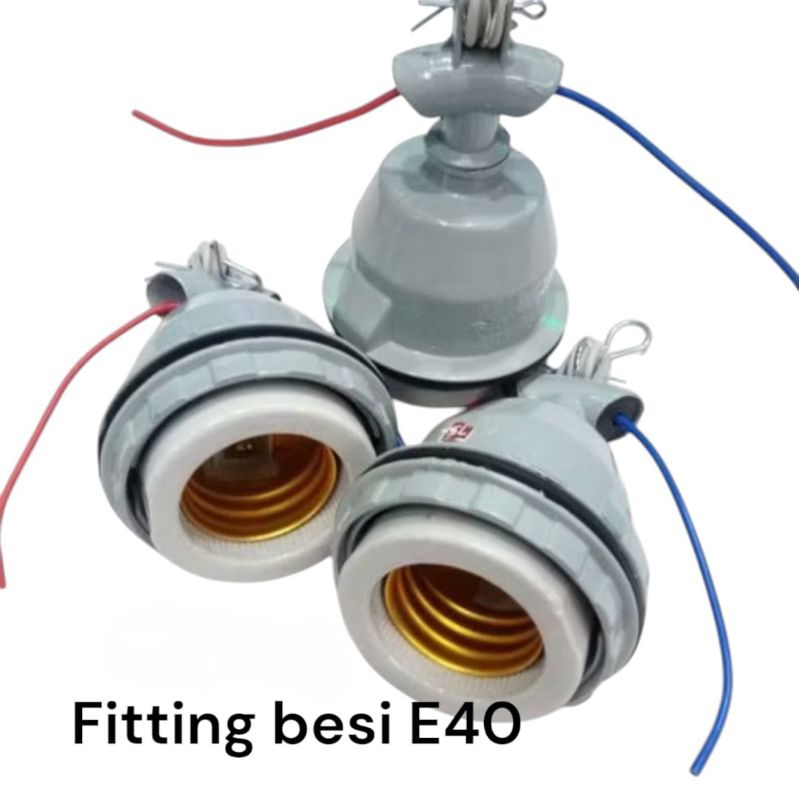 Fitting besi E40 keramik/Fitting lampu kap hijau E40 keramik