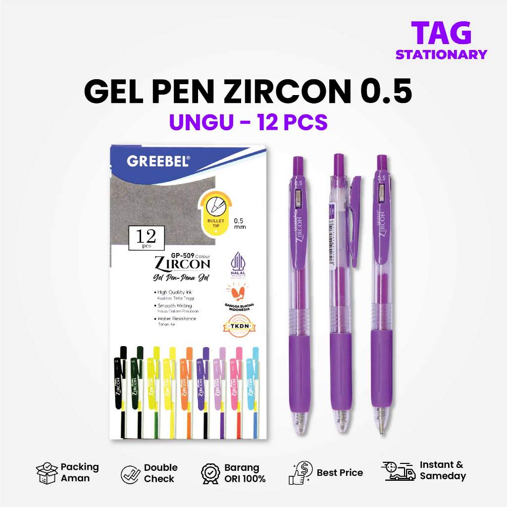 

GREEBEL PULPEN GEL / GEL PEN GP-509 ZIRCON UNGU 0.5 (12 PCS/SET) / Ballpen Gel Bolpen Cetek
