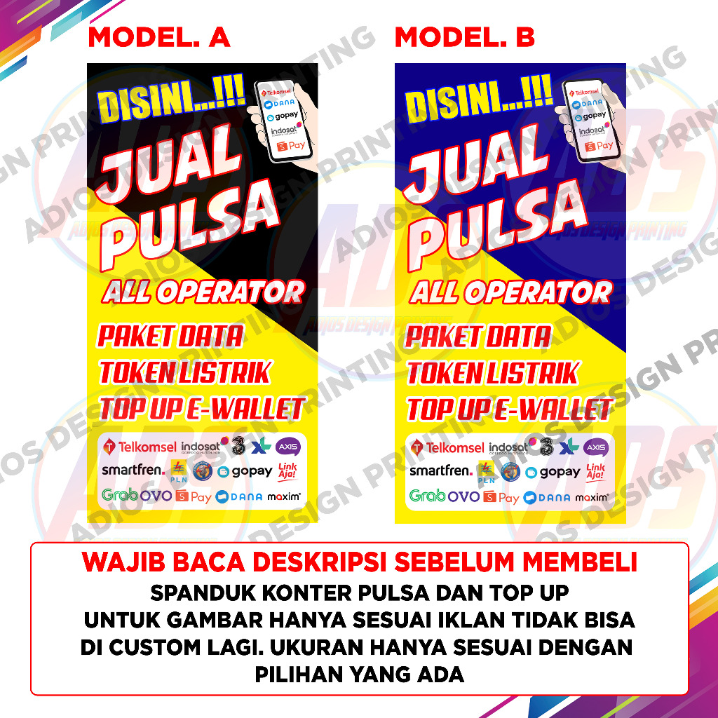 Spanduk banner Konter Pulsa / Banner Pulsa / Spanduk Konter Pulsa - Flexy 280 gsm