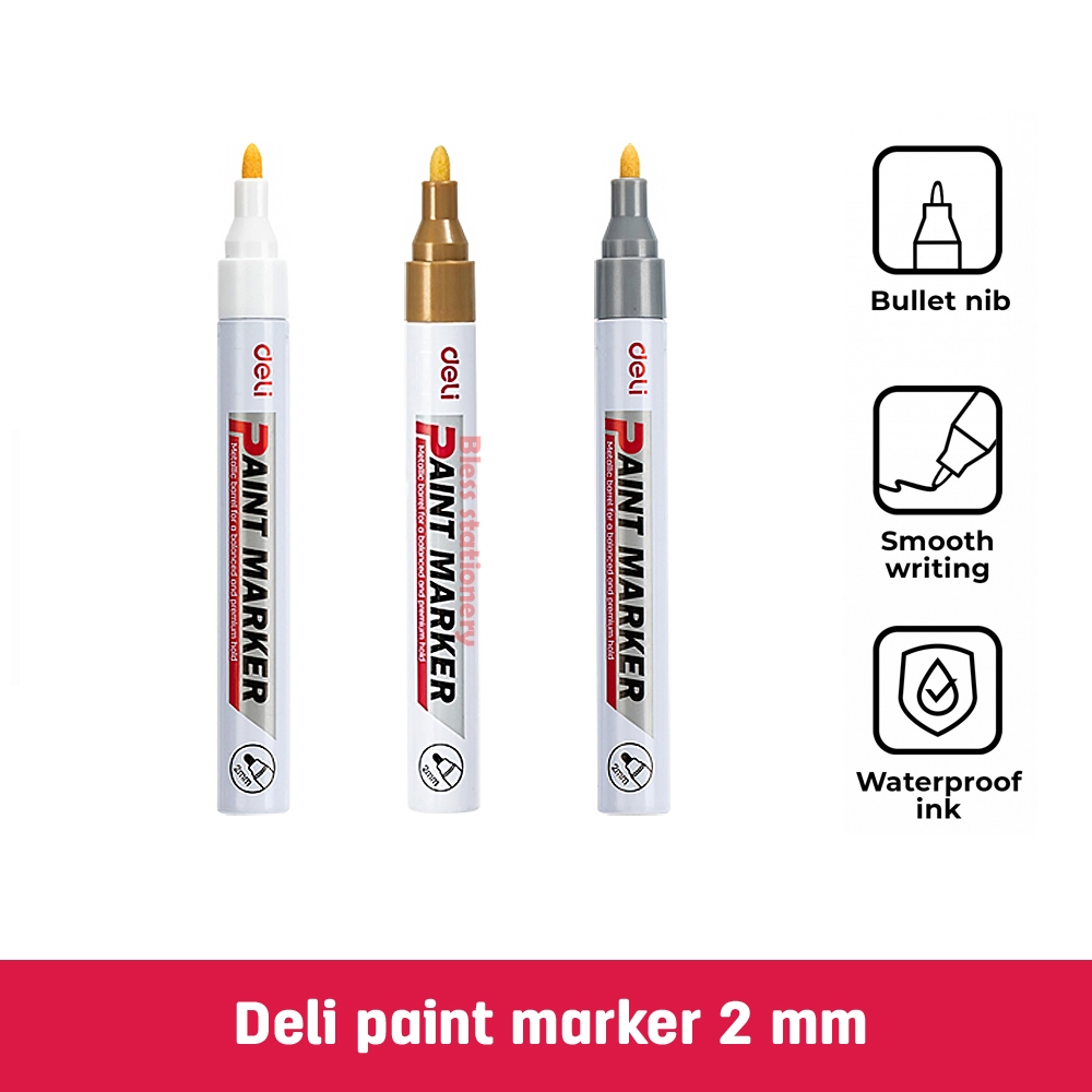 

Deli Paint Marker waterproof color spidol cat permanen warna tahan air untuk Logam, Kayu, Kaca, Plastik, Keramik, Kain