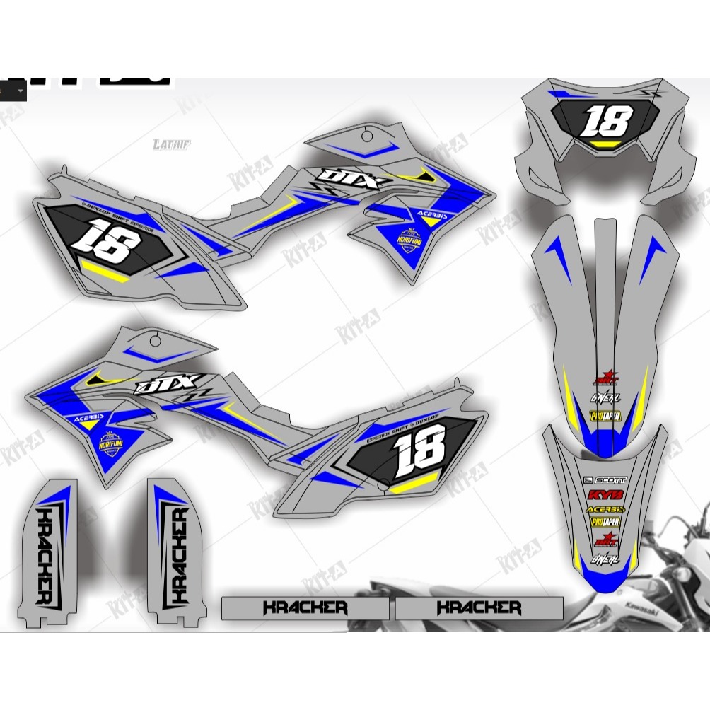 Decal Stiker KLX 150 New Dtracker MOTIF SILVER Abu-abu Biru SIMPEL (D-A4-063)D-A4-442