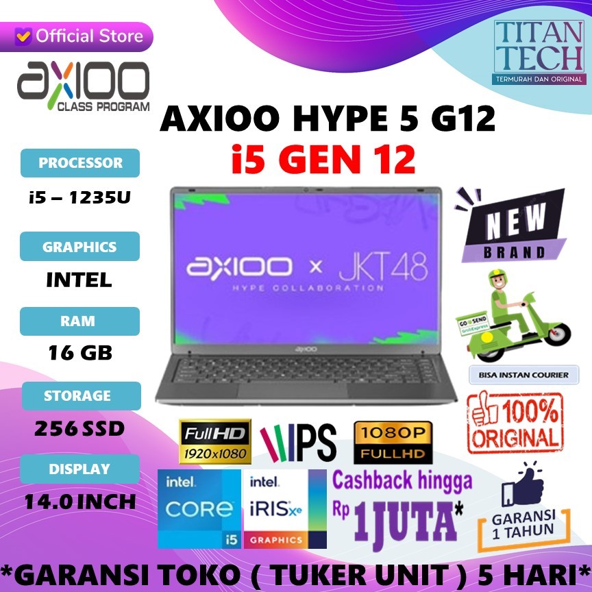 AXIOO HYPE 5 G12 I5 1235 8GB / 16GB 256GB / 512GB DOS / WINDOWS 11 14.0FHD IPS