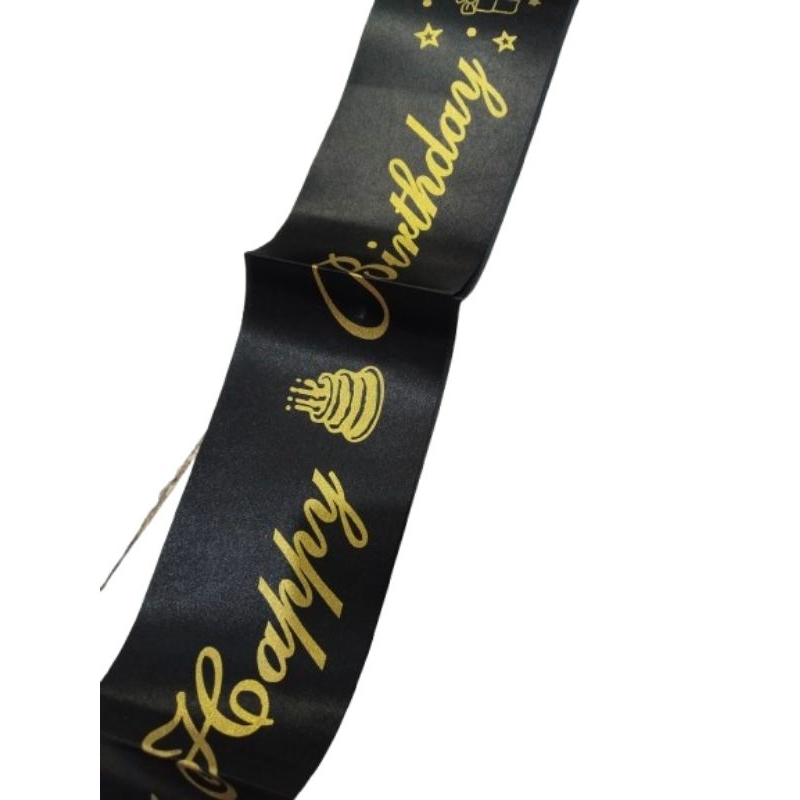 SELEMPANG HAPPY BIRTHDAY WARNA HITAM LATIN GOLD