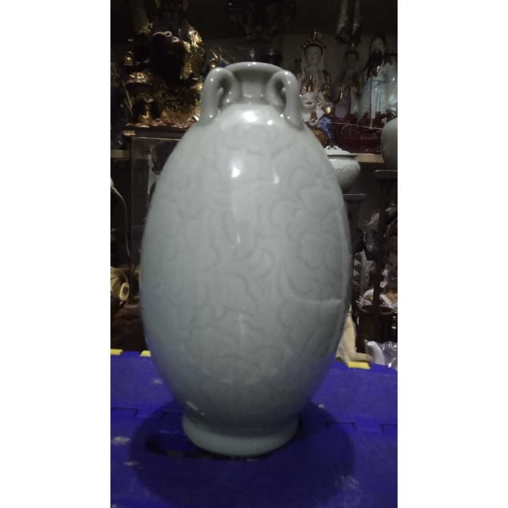 Guci Motif Bunga Lapis Glasir Celadon Stempel China Kuno Jadul Antik