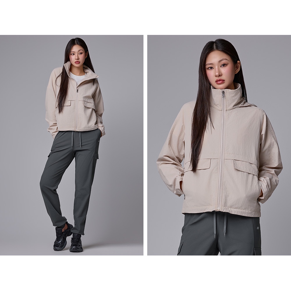 [Minne] STL Woven Semi Crop Jacket with High Neck & Hoodie