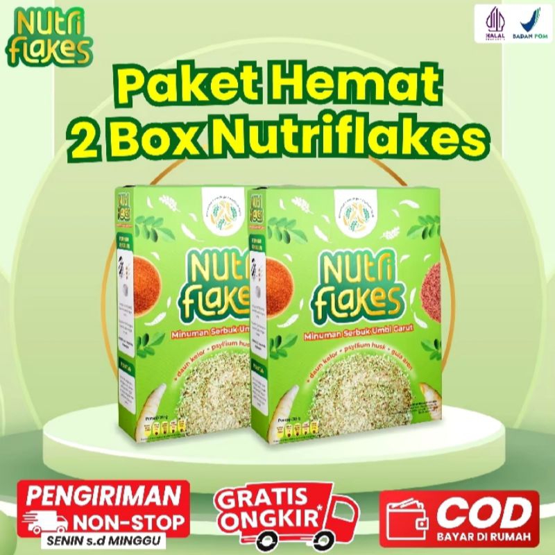 

2 BOX NUTRIFLAKES | SEREAL SEHAT ATASI ASAM LAMBUNG | UMBI GARUT, MORINGA, & SUSU ETAWA | 100% ALAMI.