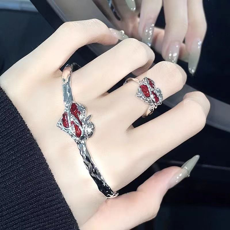 Cincin Gelang Retro Kristal Hati Merah Delima