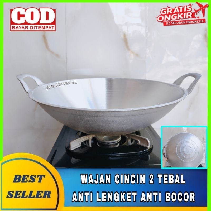 Wajan Ceper Cincin 2 Super Tebal Anti lengket Wajan Alumunium anti karat penggorengan jumbo pecel le