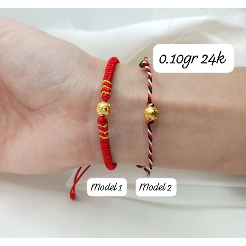 Gelang Emas Asli Bola Koin 24K Hongkong 999% Tali Tridatu Tali Pelintir