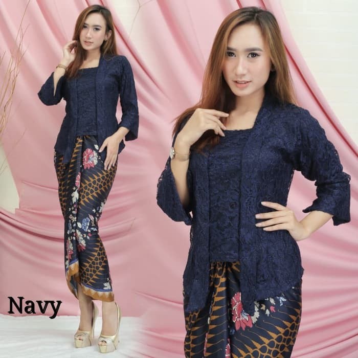 Setelan Kebaya Wanita Kutubaru Brokat Navy Seri Warna Dan Ukuran / Setelan Kebaya Modern Kekinian