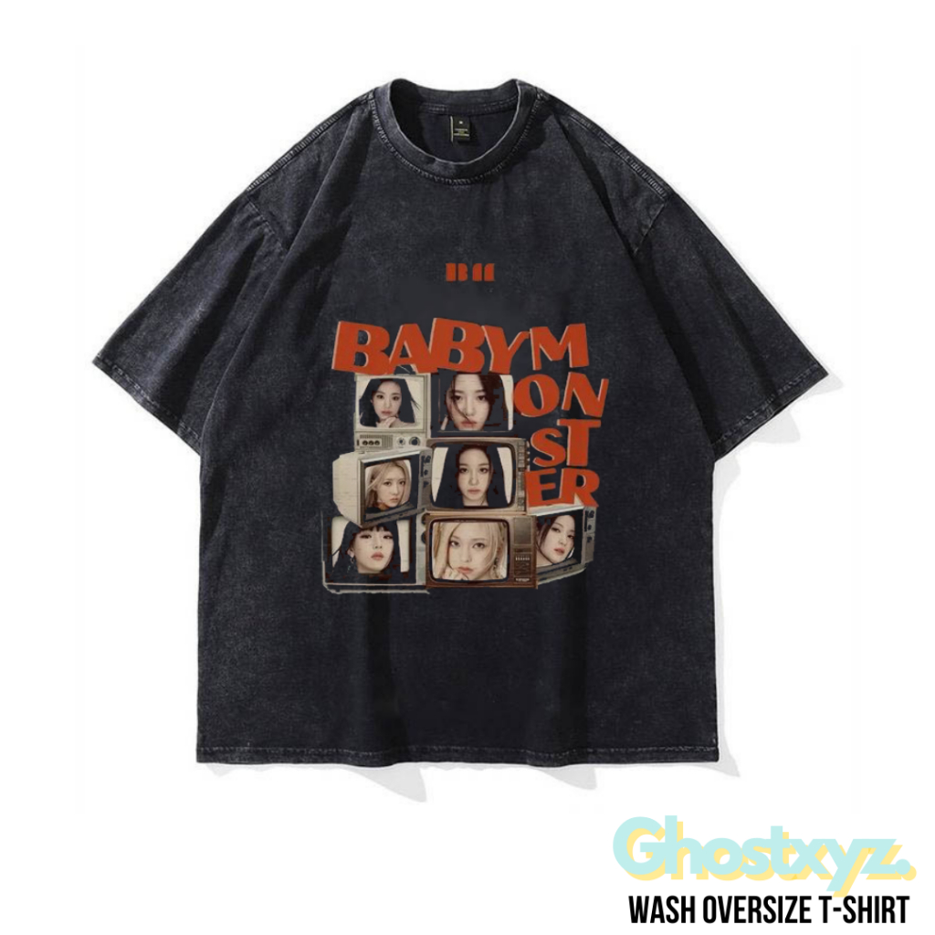 Ghostxyz T-Shirt Babymonster Wash Oversize Vintage Tee Baju Kaos