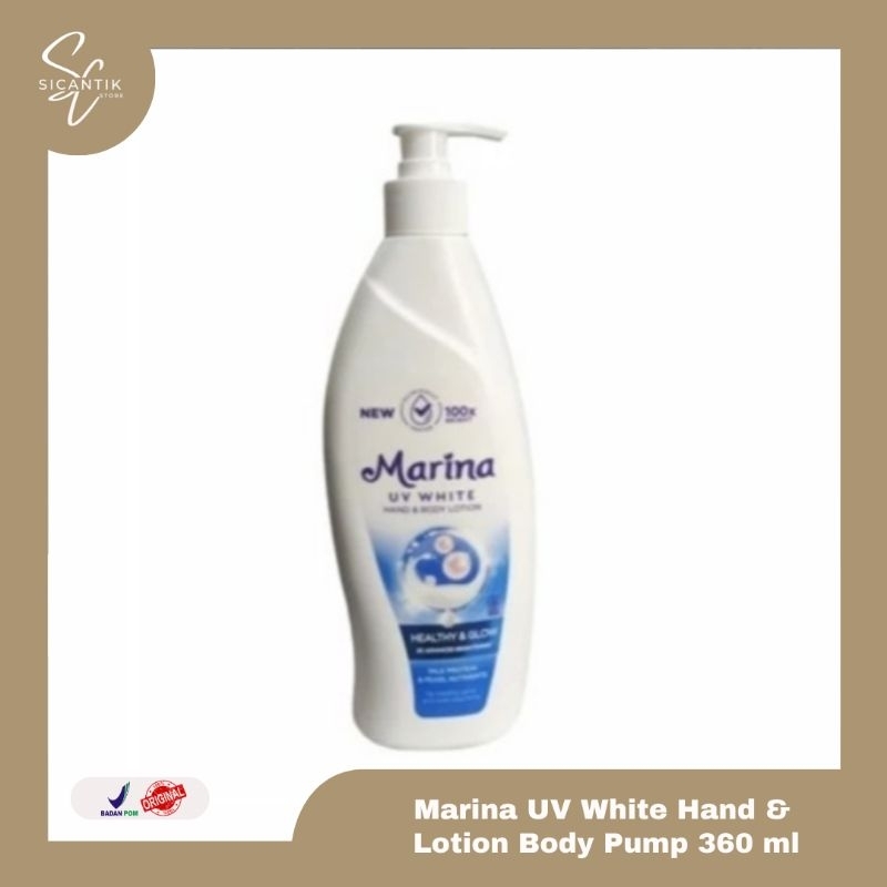 MARINA UV WHITE HAND & BODY LOTION HEALTHY AND GLOW KEMASAN PUMP 350 ML | LOTION MENCERAHKAN BADAN  