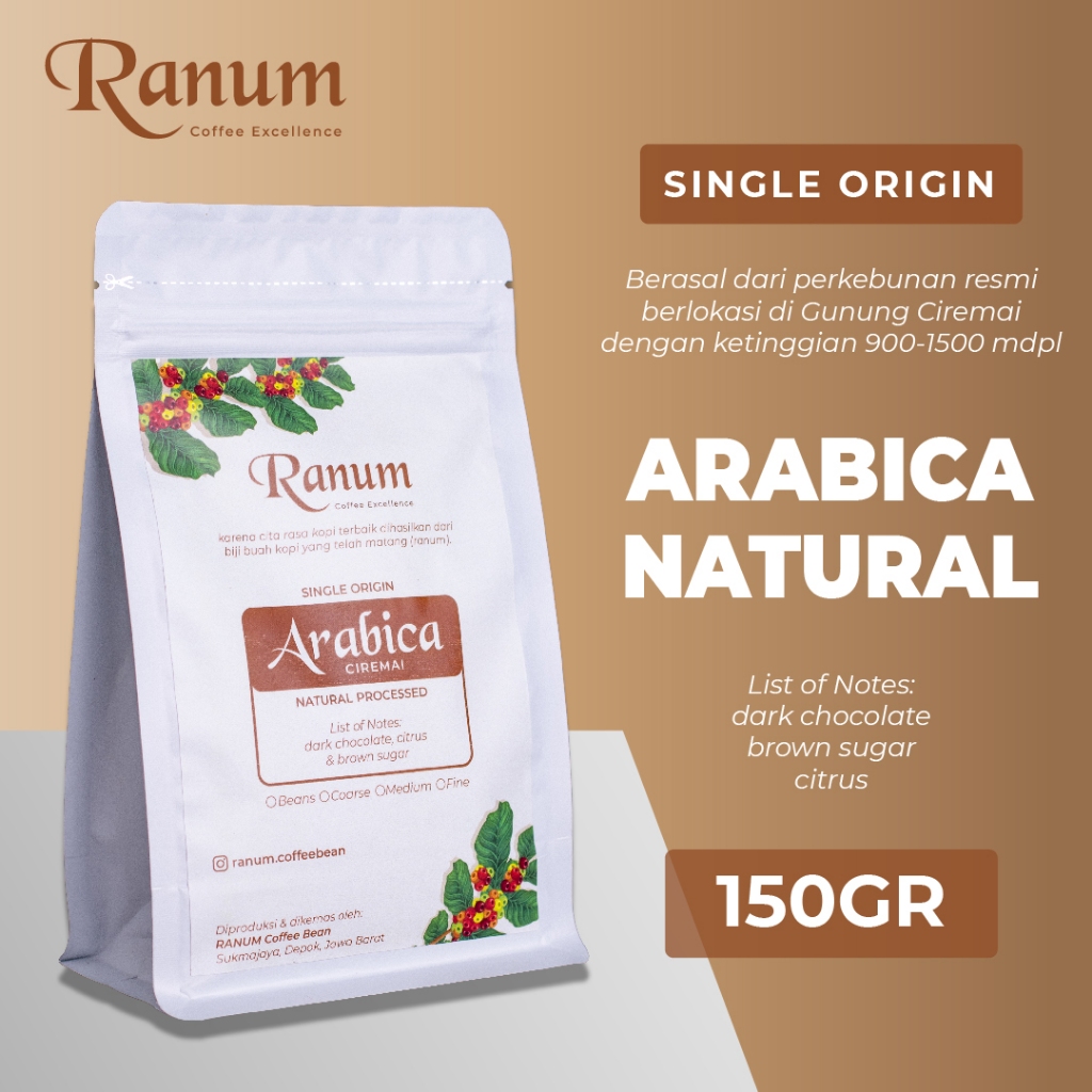 

Ranum Coffee - Kopi Arabica Natural Single Origin Ciremai Grade A 150gr Medium Roasted