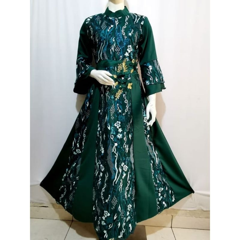 JOHANA - DRESS BAJU GAMIS GAUN BRUKAT REMAJA DEWASA BRUKAT BORDIR BUNGA BUSUI JUMBO WARNA HIJAU IJO 