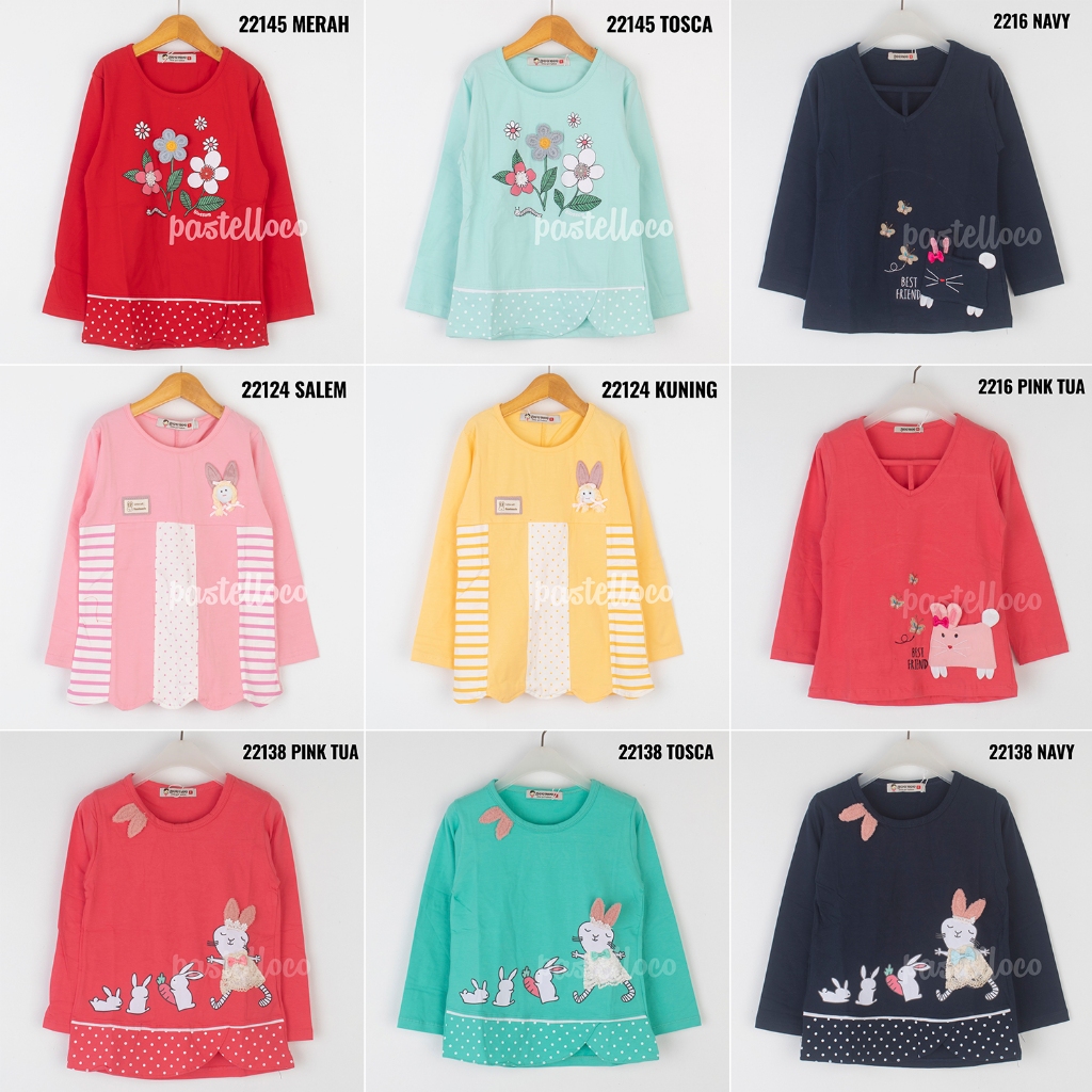 1-6 GEENEE Kaos Anak Perempuan Lengan Panjang Atasan Anak Cewek 22138