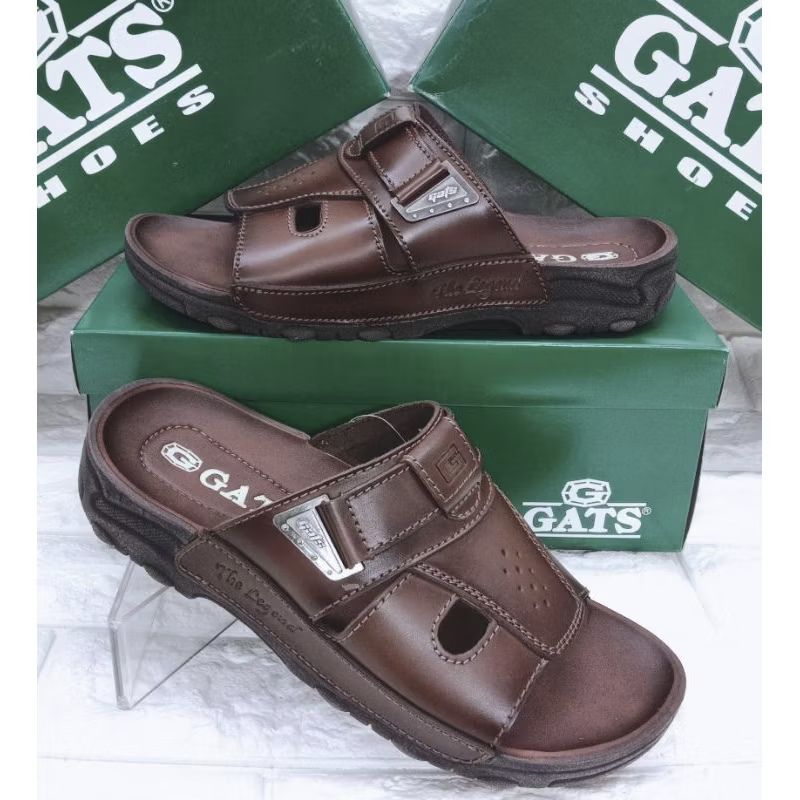 Sandal Selop Pria GATS MA503 Brown Leather 100% Original