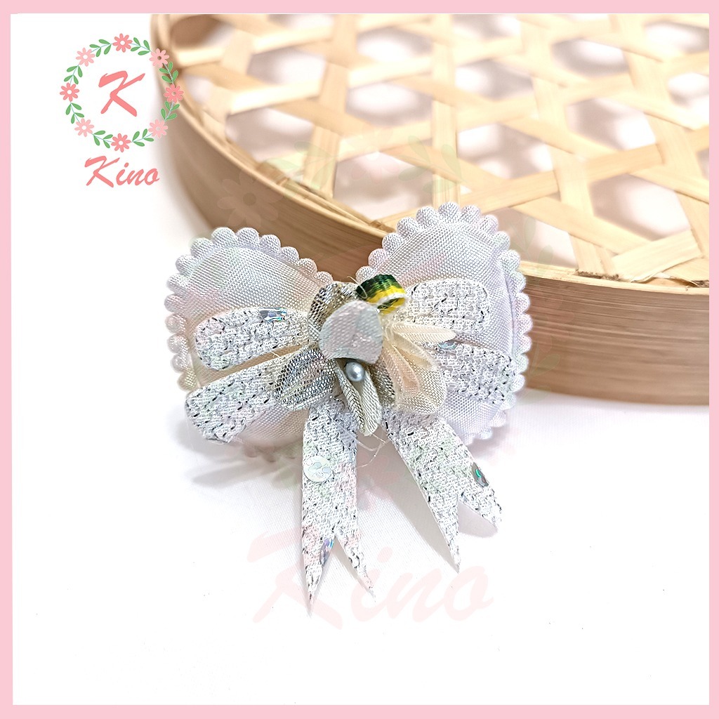 Patch Bordir Pita Elegan – Silver Glitter & Mutiara aksesoris hampers dekorasi parcel pernikahan had