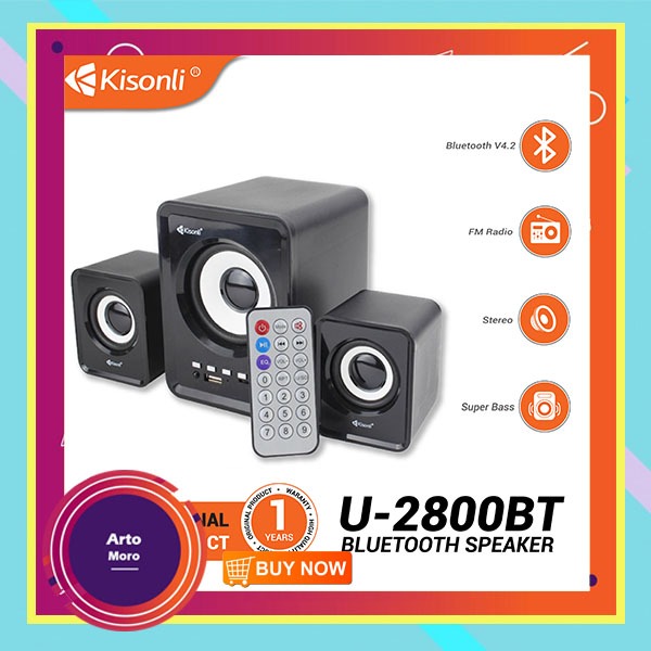 Kisonli Speaker Bluetooth Bass Gaming U-2800BT Speaker Komputer Laptop Bluetooth