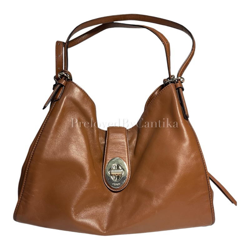 Preloved Tas Coach vintage madison carlyle brindle tan leather shoulder purse bag