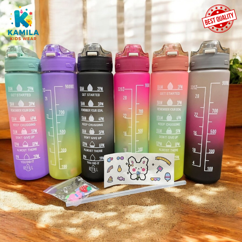 Botol Minum 1Liter Botol Minum Lucu Unik Gradiasi Pelangi Botol Minum BPA FREE Warna Warni Tempat Mi