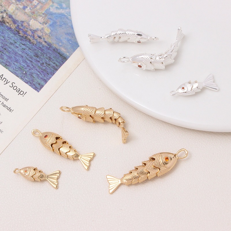 Copper gold plated 14K silver plated three-dimensional koi fish pendant diy handmade bracelet neckla