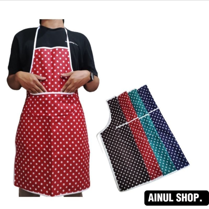CELEMEK DEWASA KAIN POLKADOT / APRON MASAK KAIN