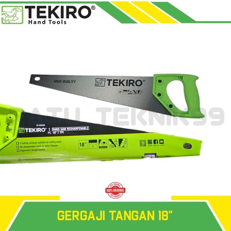 Tekiro gergaji kayu/gergaji tangan gagang plastik 18"
