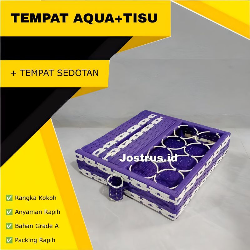 Keranjang Aqua + Tisu 2 in 1 Rotan Sintetis / Wadah Tempat Air Mineral dan Tissu