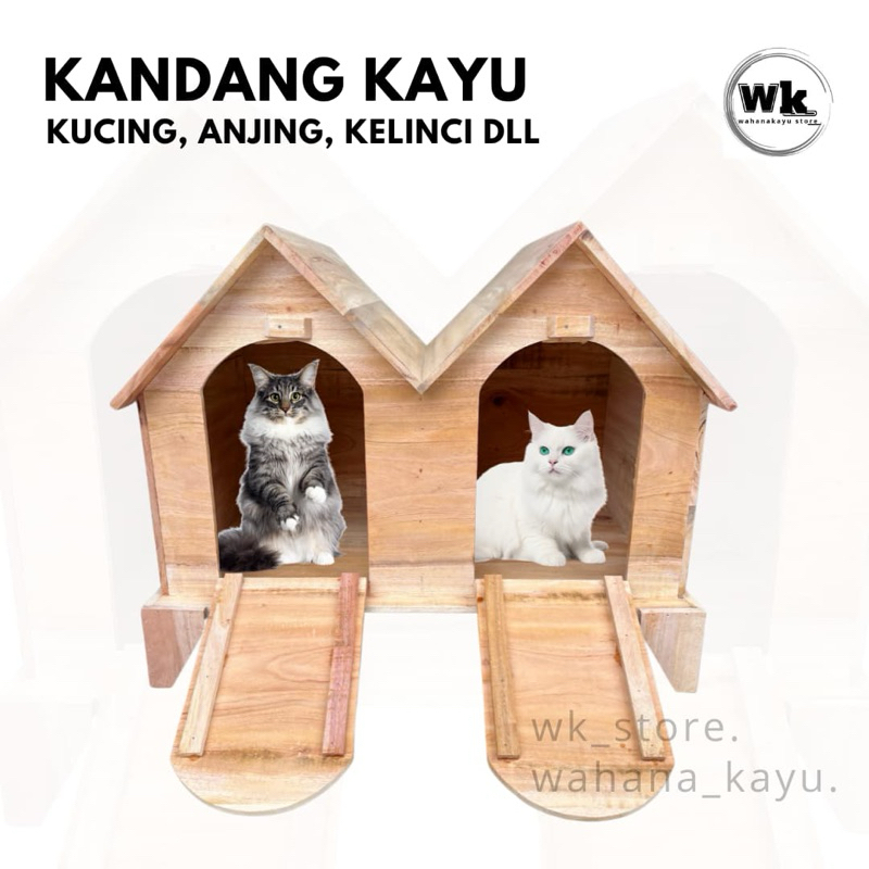 rumah kandang kucing unik model double kayu mahoni