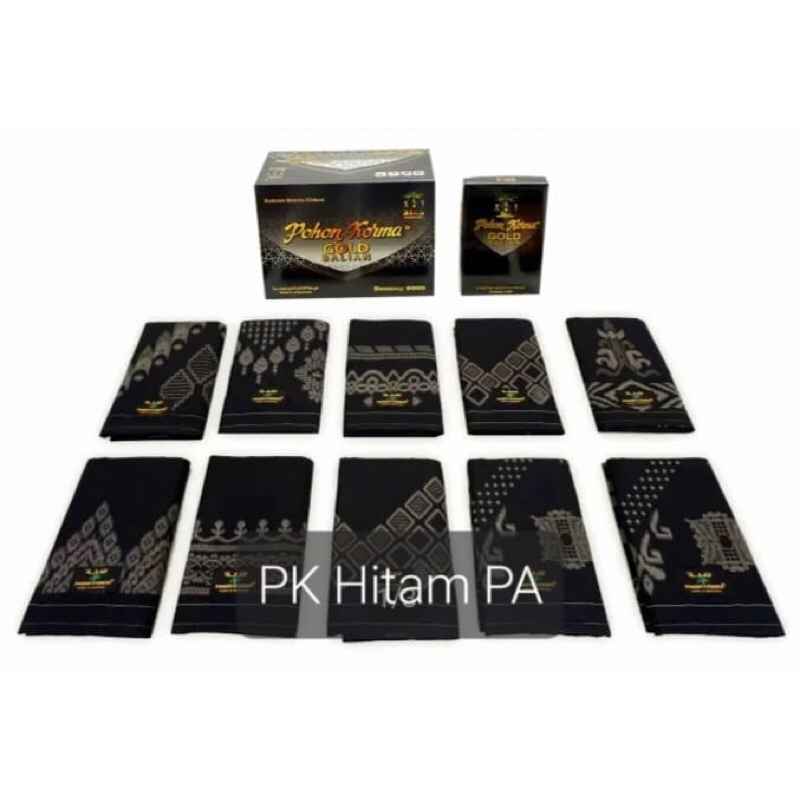 Kain sarung POHON KORMA GOLD BALIAN motif kembang warna hitam