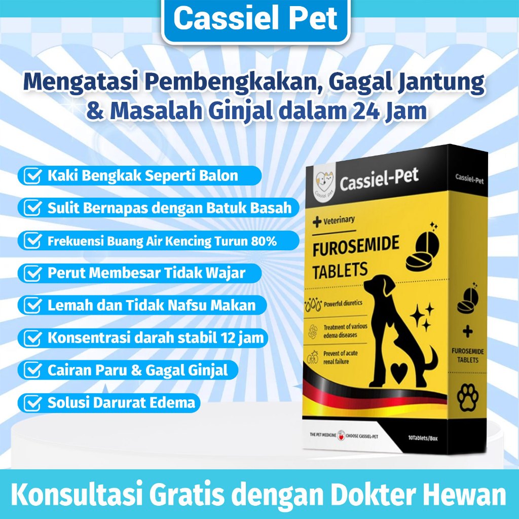 Cassiel Pet Obat Urinary & Jantung Kucing/Anjing - Diuretik Cepat Atasi Bengkak Jantung & Ginjal