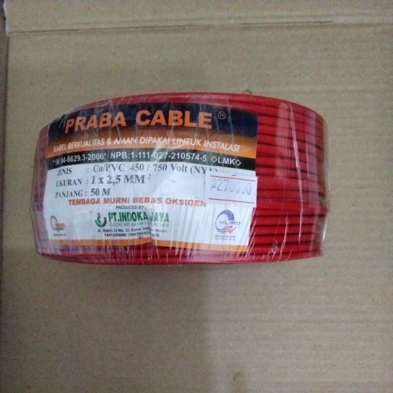 Kabel Praba Listrik NYA 2.5 50M / Kabel Praba 1x2.5mmx50meter
