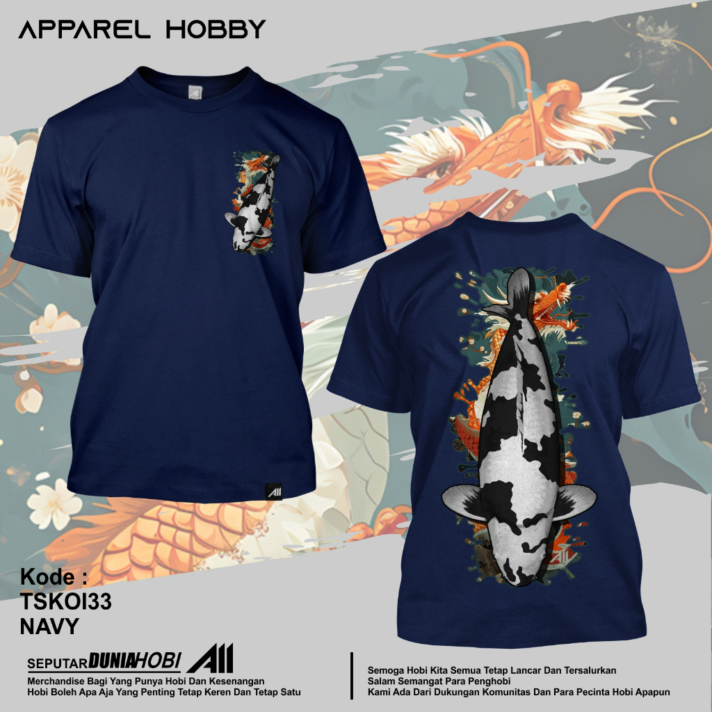 KAOS IKAN KOI SHIRO UTSURI KOI32 NAVY TSHIRT APPAREL HOBBY